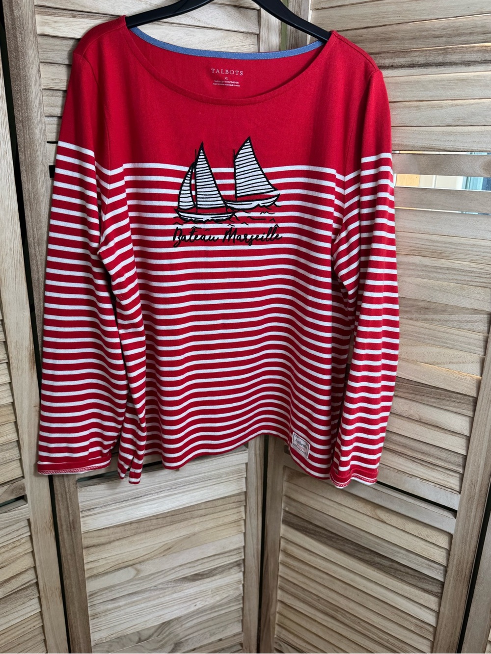 Talbots Red & White Striped Long-Sleeve Tee with Sailboat Motif